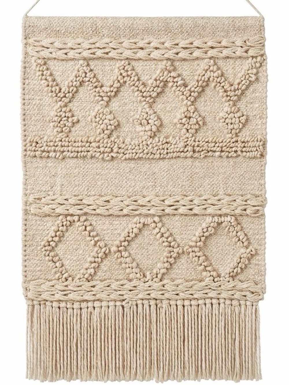 Handwoven Beige Boho Wall Hanging - Neutral Macramé Tapestry